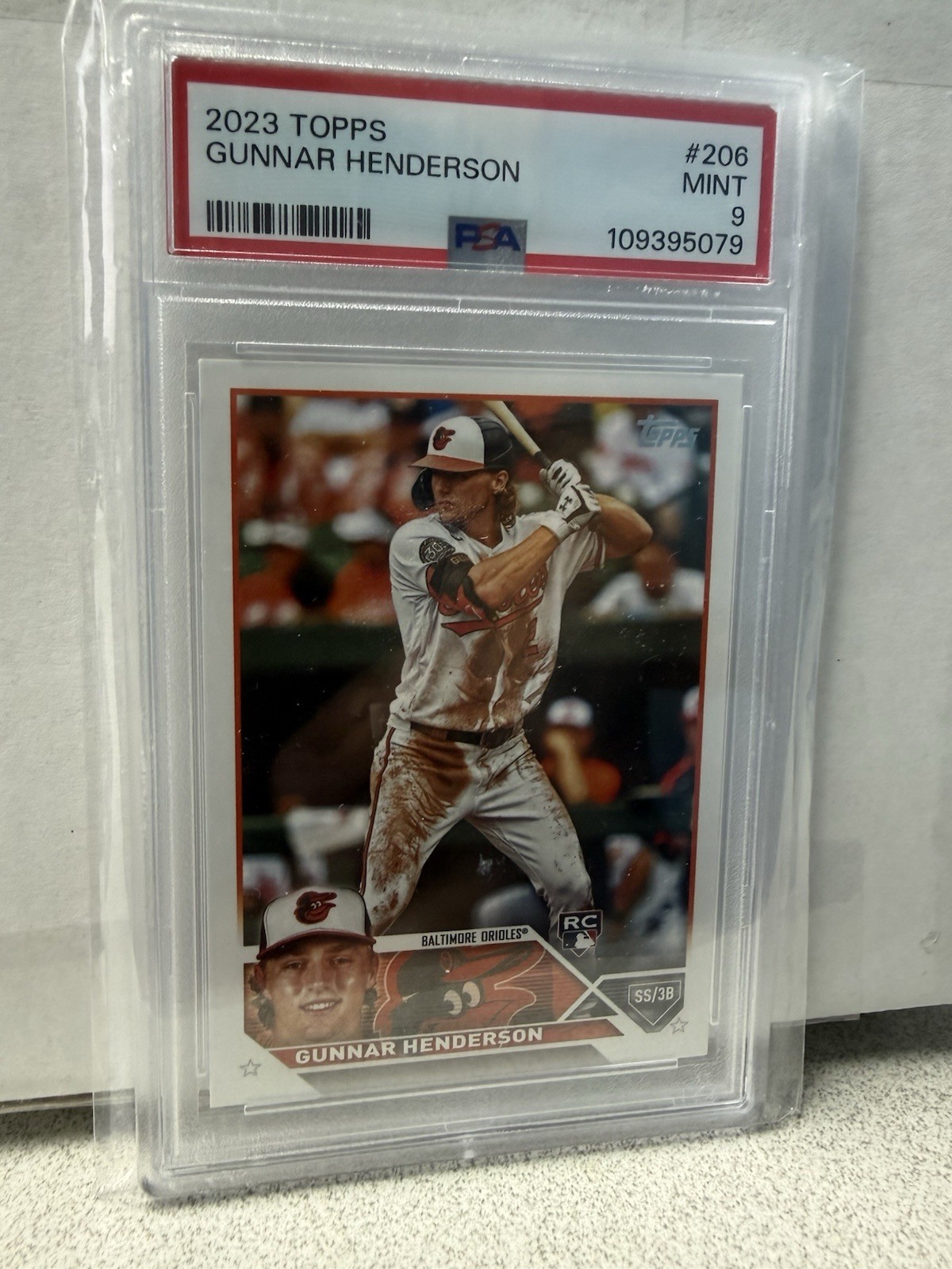 Topps 2023 Series 1 Gunnar Henderson #206 RC Baltimore Orioles PSA 9 view 1
