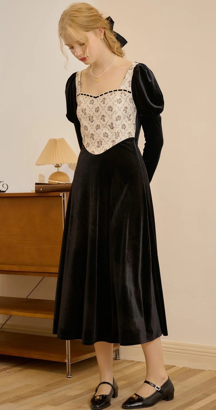 Simple Retro Eliza Square Neck Patchwork Puff Sle… - image 4