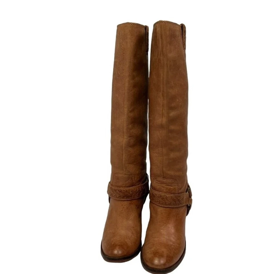 Lucky Brand Boots Ethelda Brass harness Tall Block Heel Knee High Western - Image 2 of 4