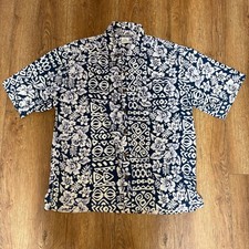 VTG OP Ocean Pacific Hawaiian Shirt Navy AOP Button Up Mens L Single Stitch