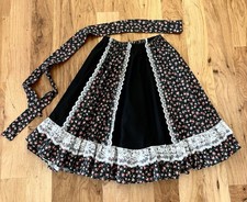 Vintage Square Dance Skirt Prairie Floral Lace Western Full Twirl Skirt w/Sash M