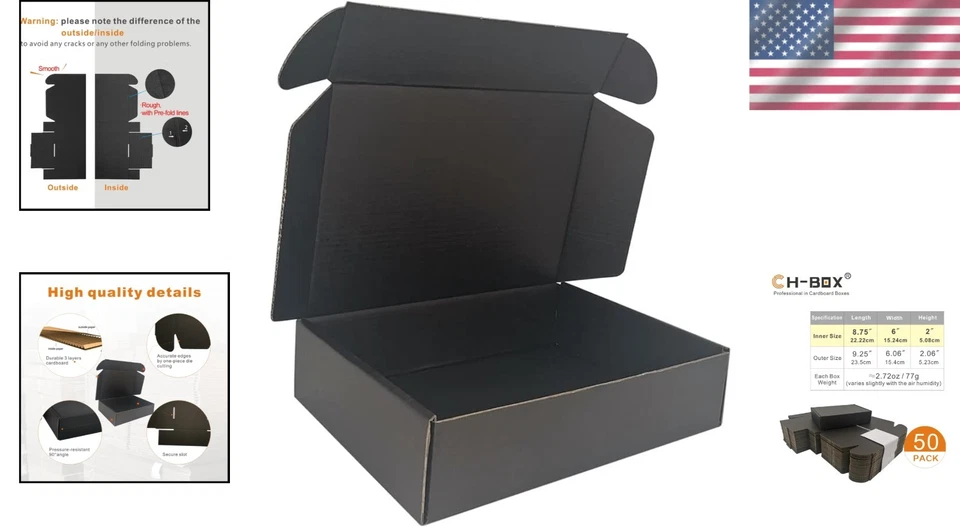 Small Shipping Boxes, 50 Pack, Black, 9x6x2" - Image 2 of 4