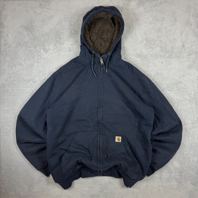 Vintage Carhartt 2000's Y2K Navy Sherpa Lined Oversized Lrg Tall Full Zip Hoodie