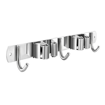 Nuulyycyi Broom and Mop Holder Wall Mounted, 4.35 x 11.3 x 1.2 inches, Silver 