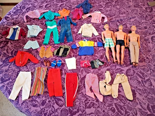 Vintage BARBIE Ken Dolls Lot of 3 and Clothing 1960's-70's