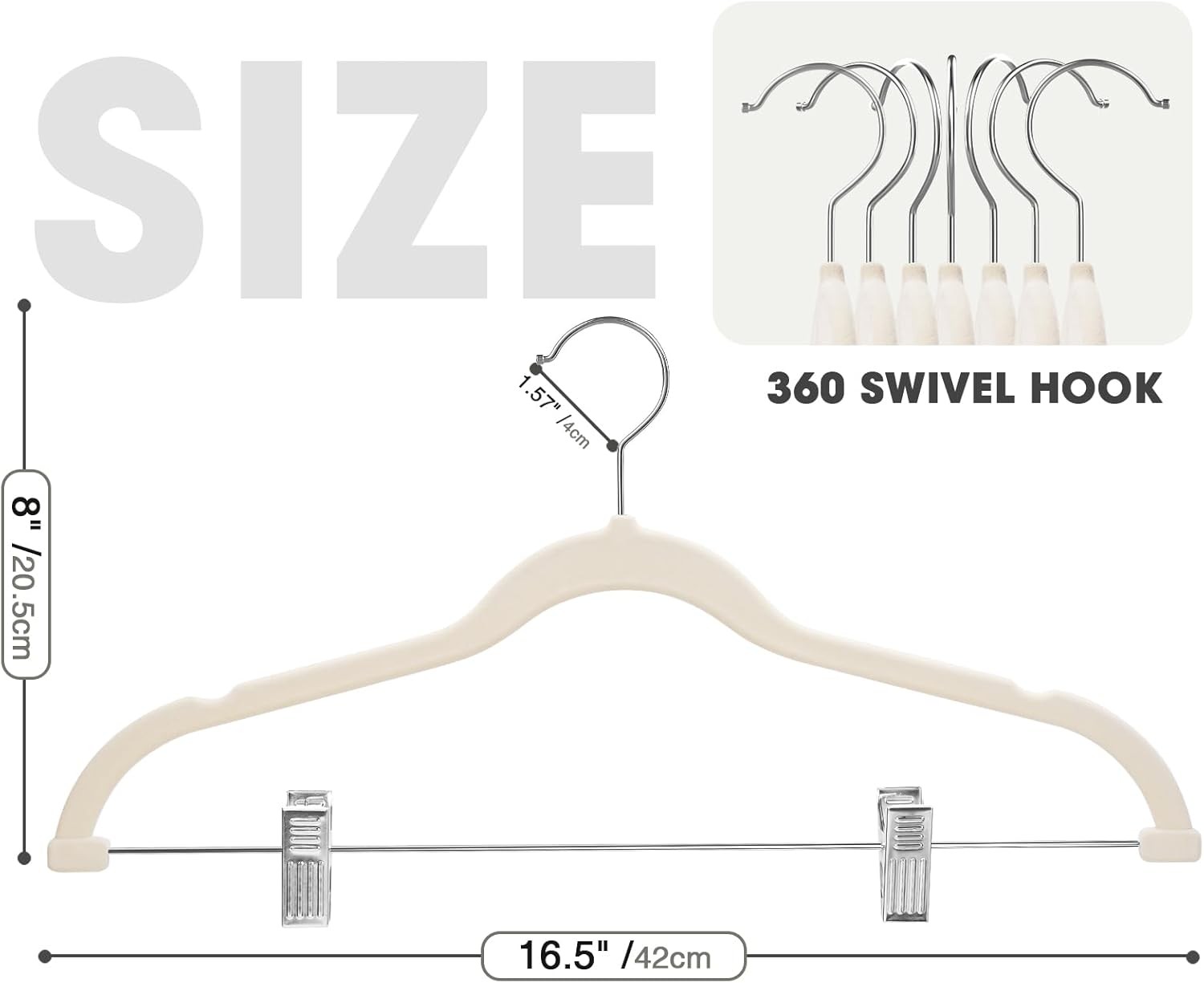 24-piece beige velvet hanger set with adjustable clips, for adults only