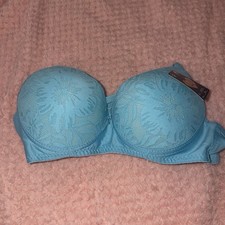 Blue Floral Lace Underwired Balconette Bra 34B Adjustable Straps Hook Eye
