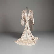 Rahi Champagne Satin Lightweight Tie-Closure Robe V-Neck Long Sleeve Size M