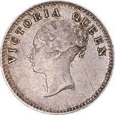 [#343434] Coin, INDIA-BRITISH, Victoria, 2 Annas, 1841, Bombay, AU, Sil, ver