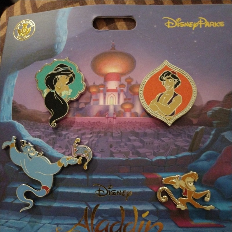 ~ALADDIN~2019 Disney Parks~4 Pin Booster Pack - Jasmine, Genie, Alladin, and Abu