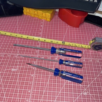 NOS Powr Kraft USA 3 Piece Screwdriver Set Montgomery Ward Philips Flat Crescent