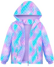 Girls Jacket Waterproof Hooded Fleece Lined Jackets Kids Raincoats Light Soft...