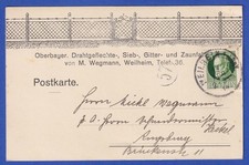 Bayern Ludwig 5 Pfg. Mi.-Nr. 95 I auf Karte Wegmann-Drahtgeflechte Weilheim 1914