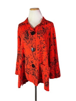 Ali Miles Size M Red Black Tunic Top Big Buttons Roll-Tab Sleeves