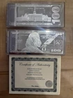 4 OZ .999 SILVER PROOF BAR BEN BENJAMIN FRANKLIN $100 SILVER BAR W/COA