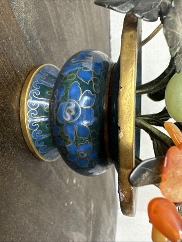 Chinese Cloisonne Enameled Semi-Precious Stone Basket - Picture 2 of 16