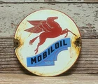 Vintage 6" MobilOil Pegasus Porcelain Metal Mobil Oil Sign Texlite