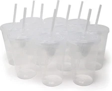Reusable Plastic Cups with Lids, 22 oz Tumblers, 10 Pack, Dishwasher Safe