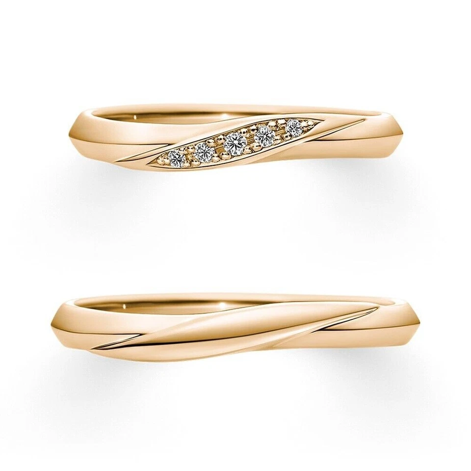 Banda de compromiso pareja 0,08 quilates corte redondo diamante natural sólido oro amarillo de 14 k Foto 2 de 4