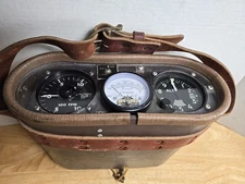 Vintage Hot Air Balloon Gauge Instrument Panel w/ Leather Carrying Case