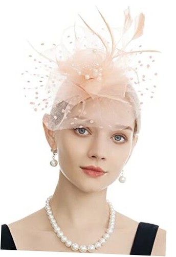Women's Fascinators, Feathers Tea Party Hat, Veil Headband with Hair Clip for