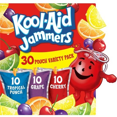 Kool-Aid Jammers Drink, 30 Pouches, for School Lunches 60 Fl Oz (Pack of 3)