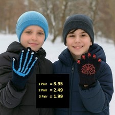 3, 5, 6 Pairs Boys Gripper Gloves Warm Winter Thermal Stretch Grip Acrylic Glove