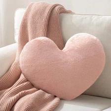 Ashler Light Pink Plush Heart Pillow - Faux Fur Rabbit 3D ' Room Decor, Soft ...