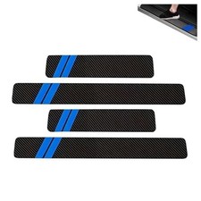 Car Door Sill Protector Trim, Carbon Fiber Leather Auto Door Sill 4 PCS Blue