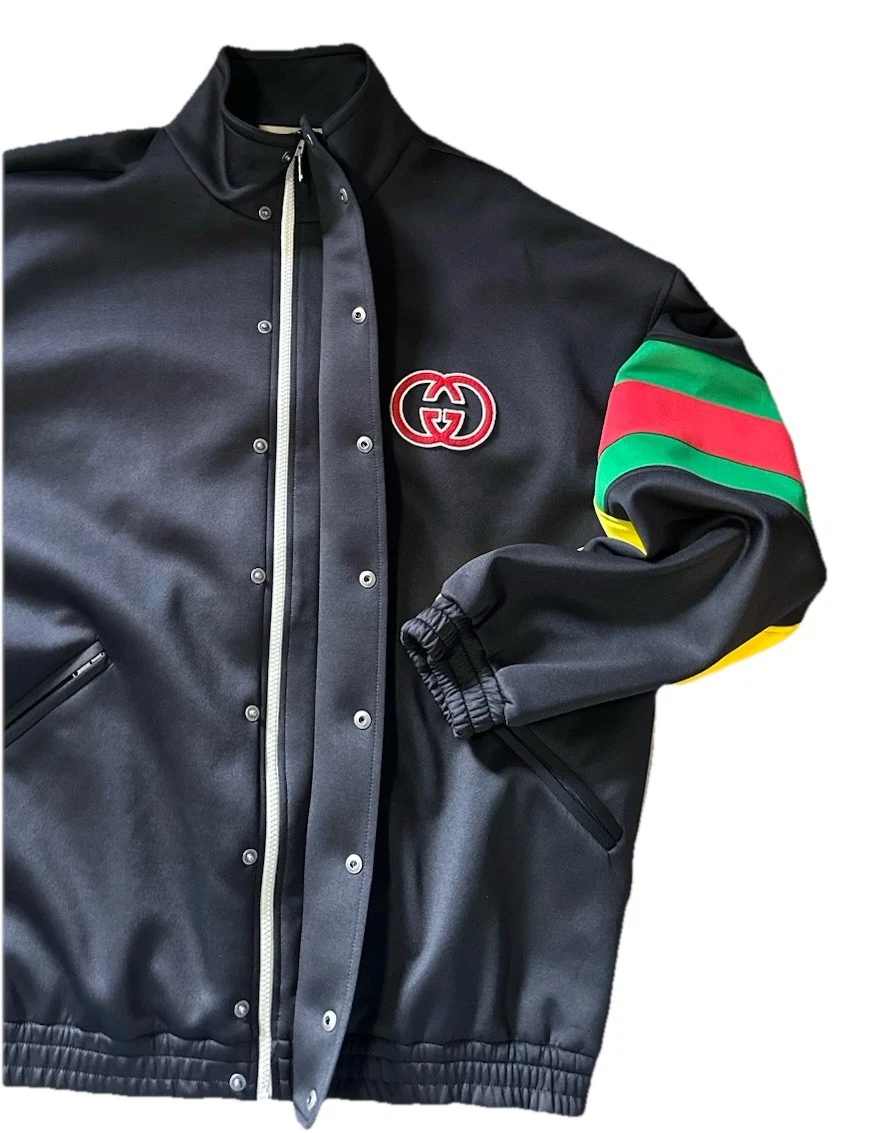 Giacca Gucci uomo GG Track nera multicolore taglia XL nuova con etichetta $3200