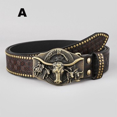 Western Cowboy Belt for Men Women PU Leather Vintage Buckle  display picture 1