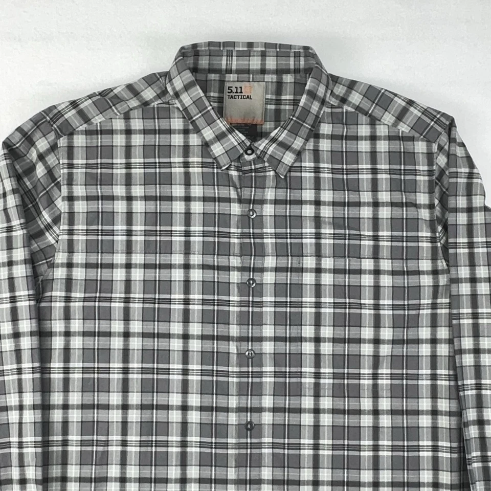 5.11 Tactical Shirt Mens Large Gray Plaid IGOR Long Sleeve Covert RAPIDraw EUC - Image 2 of 4