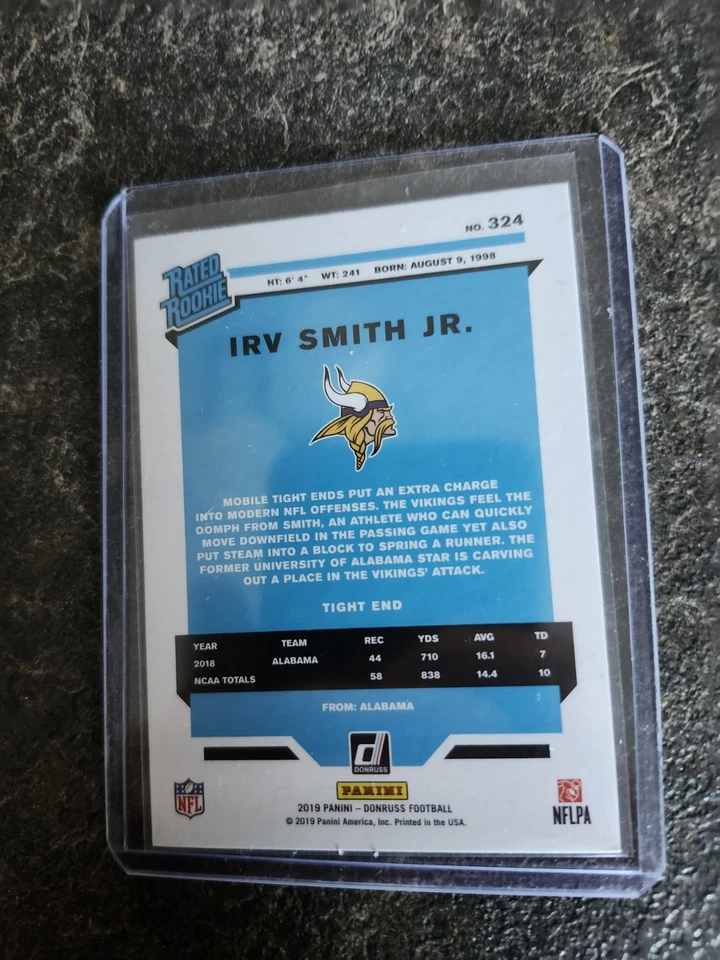 2019 Panini Donruss Rated Rookie Irv Smith Jr Card# 324 - Image 2 of 2
