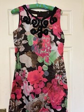 Monsoon Silk Trim Cotton Shift Dress 16 Multicolour Sequin Sleeveless Occasion