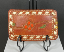 Vintage Red Flower Tooled Western Leather Belt Buckle - C-610 FREE SHIP