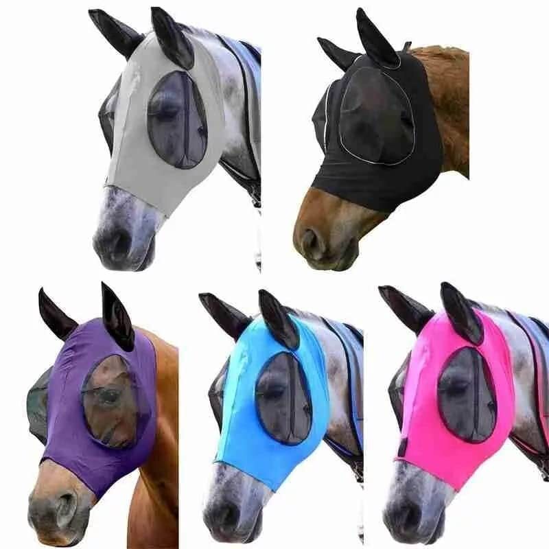 Horse Fly Flying Ears Full Face Mesh Protection Anti-UV Mosquito Insect (Pink)