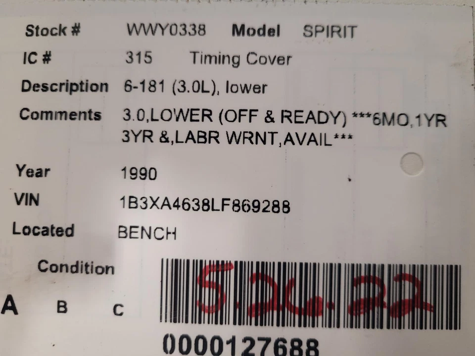 Used Lower Engine Timing Cover fits: 1990 Dodge Spirit 6-181 3.0L lower Lower Gr Foto 3 de 4