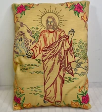 Jesus Plush Pillow Fabric Paint Handcrafted 16x11 Inch
