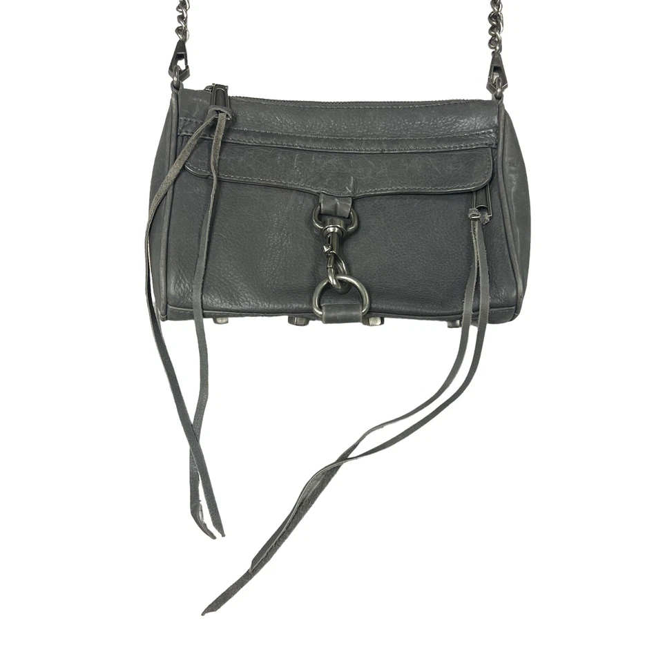 Rebecca Minkoff Crossbody Bag Gray Leather Mini Mac Zip Chain Strap - Image 4 of 4