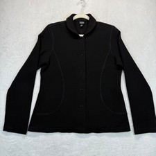 Eileen Fisher Black Textured Knit Jacket Made in USA Italian Fabric M