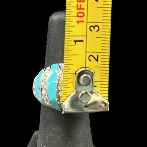 Bague dôme turquoise femme taille 7 pierres blanches CZ ton argent métal - Photo 7 sur 8