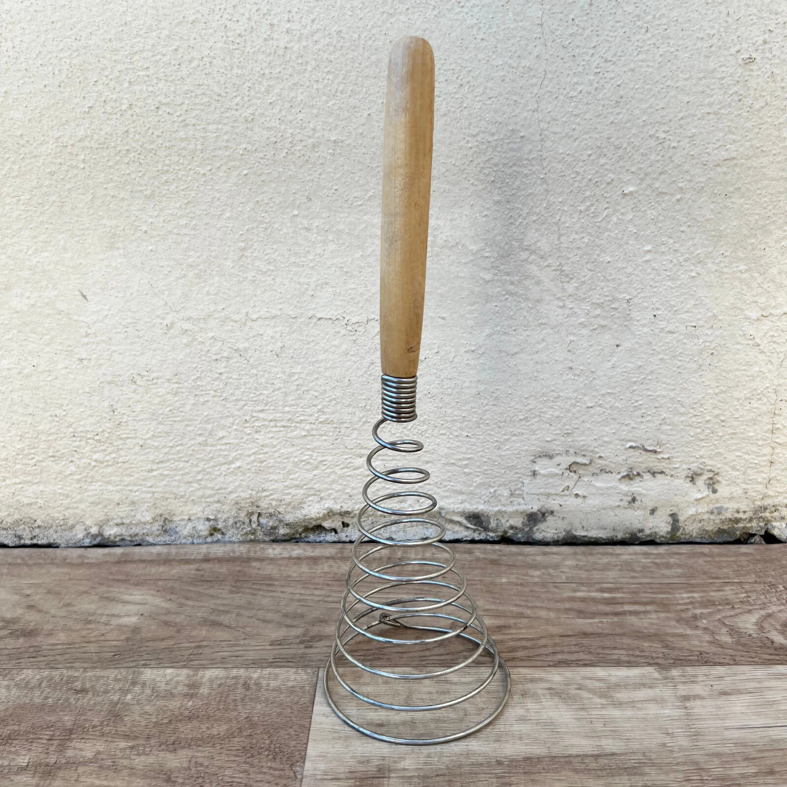 French Wire Whisk Vintage Wooden Handle Kitchen Utensil Beater 2007229
