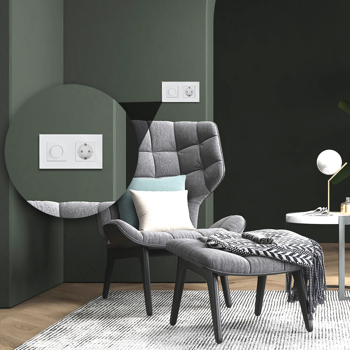 Navaris Lichtschalter Mit Schuko Steckdose - Mit Glasrahmen - Design