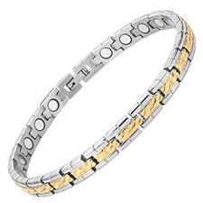 7.5" Womens Magnetic Titanium Steel Bracelet Silver Gold Brick Pattern. Gift Box