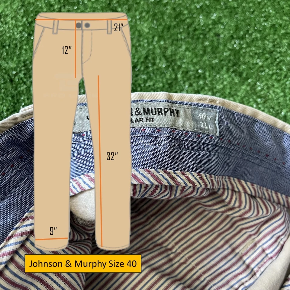 Calça Oxford Chino Cáqui Y2K Johnston & Murphy Frente Plana Ajuste Regular Tamanho 40 - Imagem 3 de 4