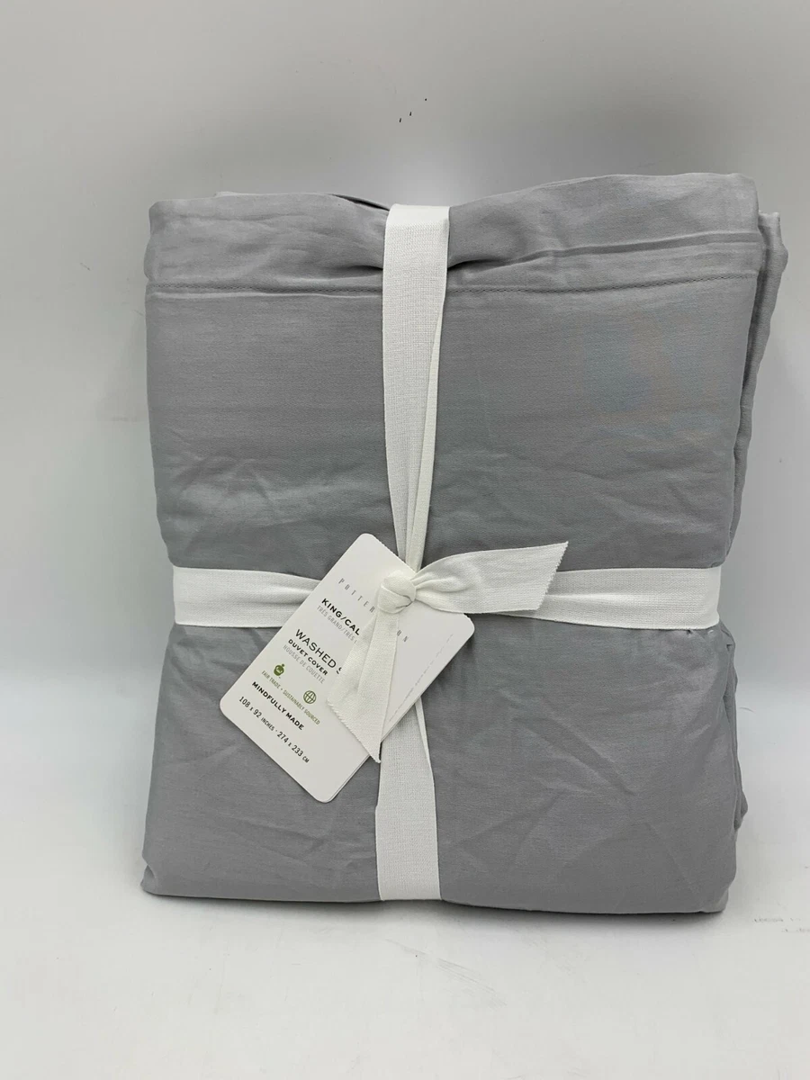 Pottery Barn Washed Cotton Sateen Duvet Cover King Cal King Gray Mist 7452H