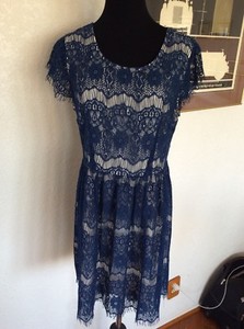 blue lace fit and flare dress