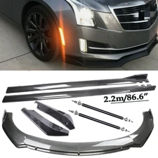For Cadillac ATS CTS Carbon Fiber Front Bumper Lip Spoiler & Side Skirt Body