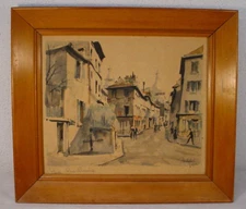 Vintage Lucien Delarue Paris Scene Watercolor Framed Signed Art Rue Norvins