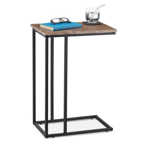 Relaxdays Beistelltisch Industrial Design C-form Ablagetisch Metall & Holzopt...